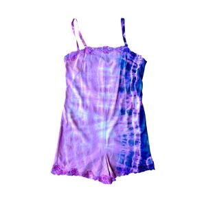 Vintage Reworked Teddy Lingerie Pink Purple Tie Dye Upcycled Bodysuit Lingerie